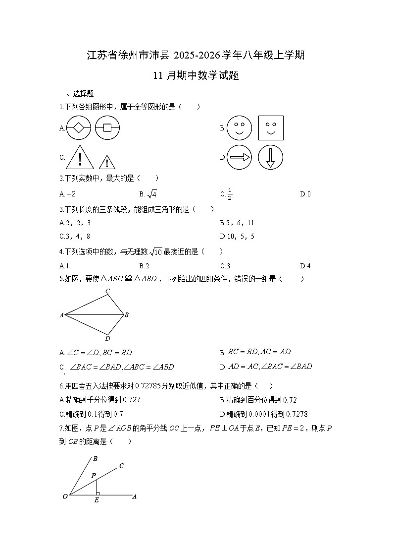 江苏省徐州市沛县2025-2026学年八年级上学期11月期中数学试卷（学生版）第1页