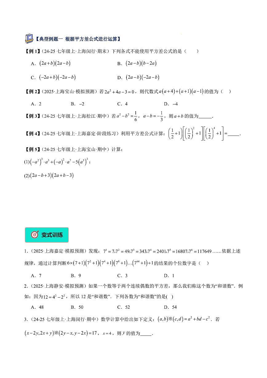 乘法公式（2大知识点+8大典例+变式训练+过关检测）（原卷版）第2页