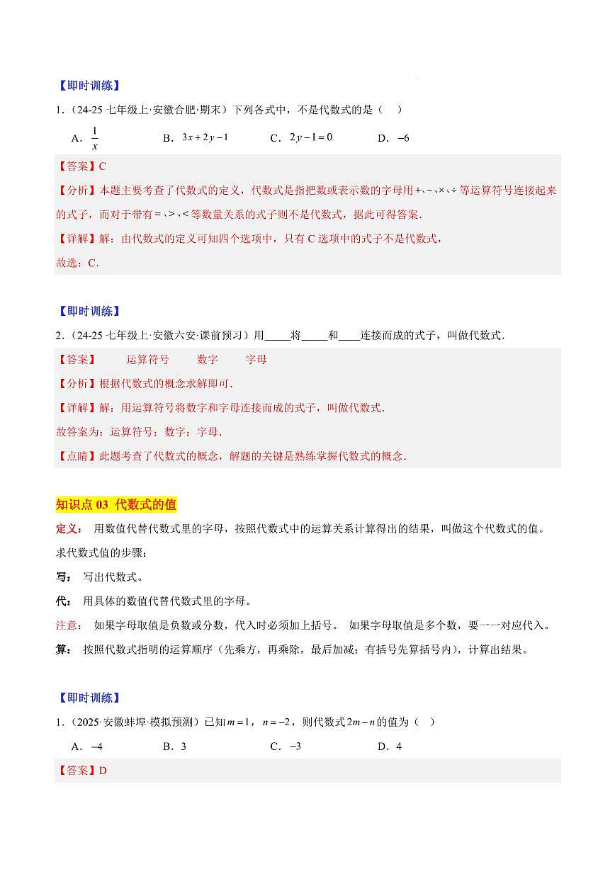 代数式（6大知识点+11大典例+变式训练+过关检测）（解析版）第3页