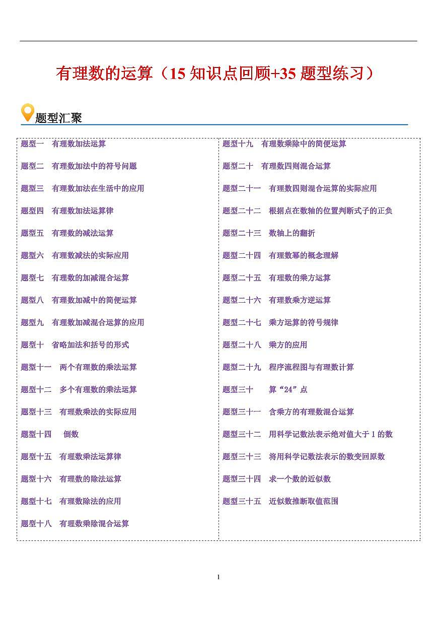 有理数的运算 章节（15知识点回顾+35题型练习）（解析版）第1页