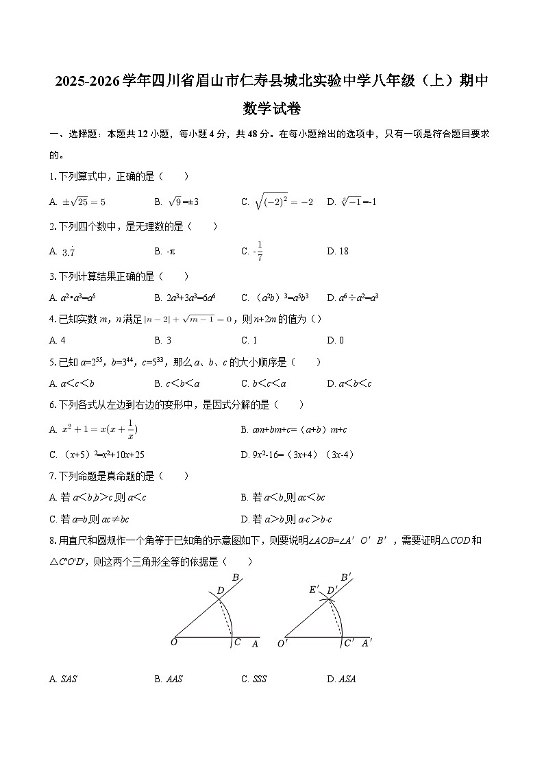 2025-2026学年四川省眉山市仁寿县城北实验中学八年级（上）期中数学试卷-自定义类型第1页