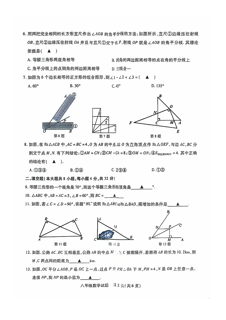 江苏省徐州市丰县2024-2025学年八年级数学上学期数学期中测试卷第2页