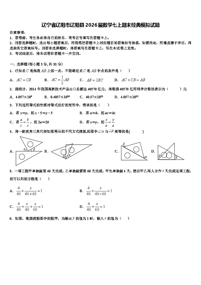 辽宁省辽阳市辽阳县2026届数学七上期末经典模拟试题含解析第1页