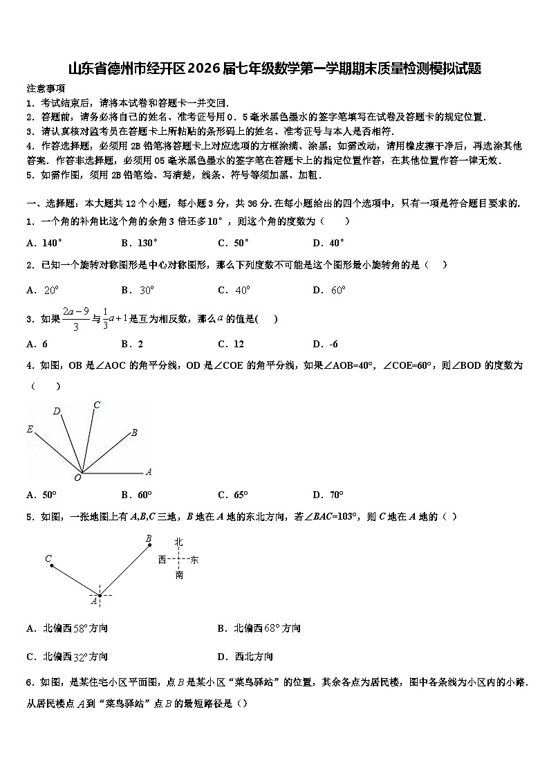 山东省德州市经开区2026届七年级数学第一学期期末质量检测模拟试题含解析第1页