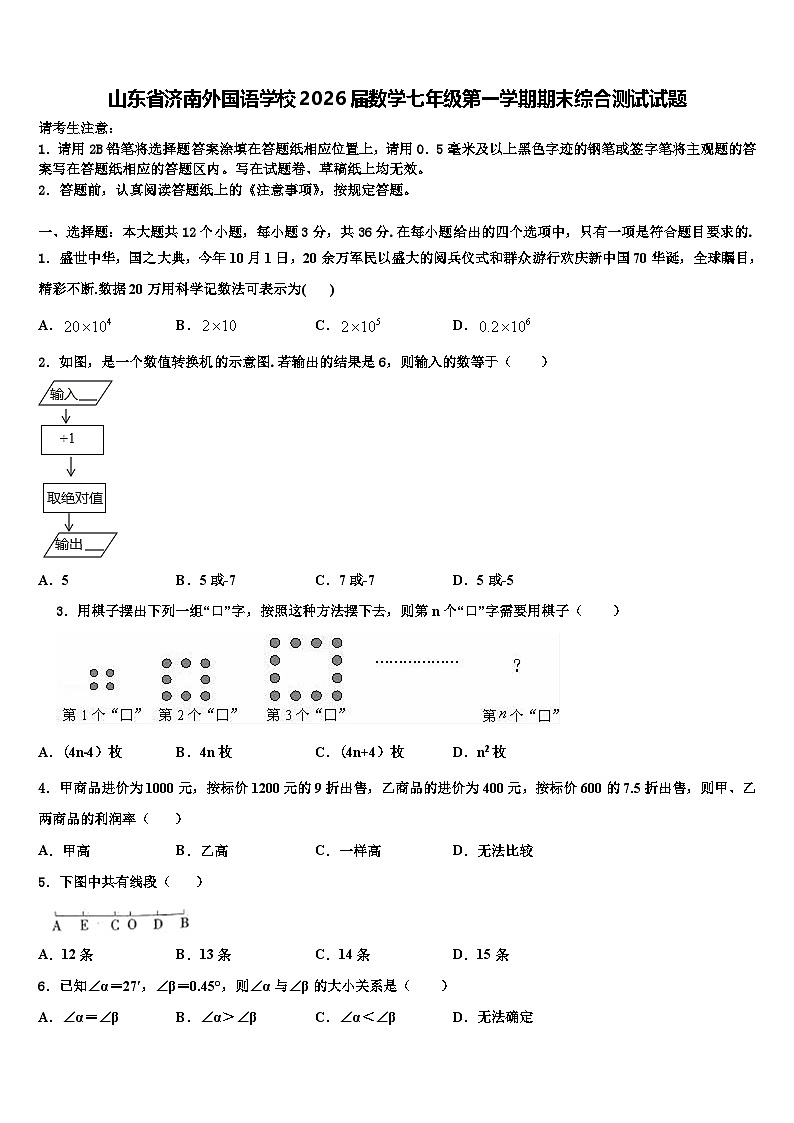 山东省济南外国语学校2026届数学七年级第一学期期末综合测试试题含解析第1页