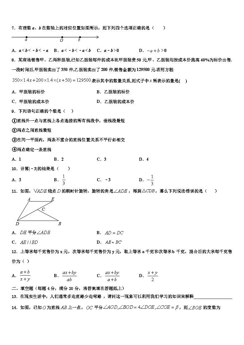 山东省聊城市临清市2026届数学七上期末联考模拟试题含解析第2页