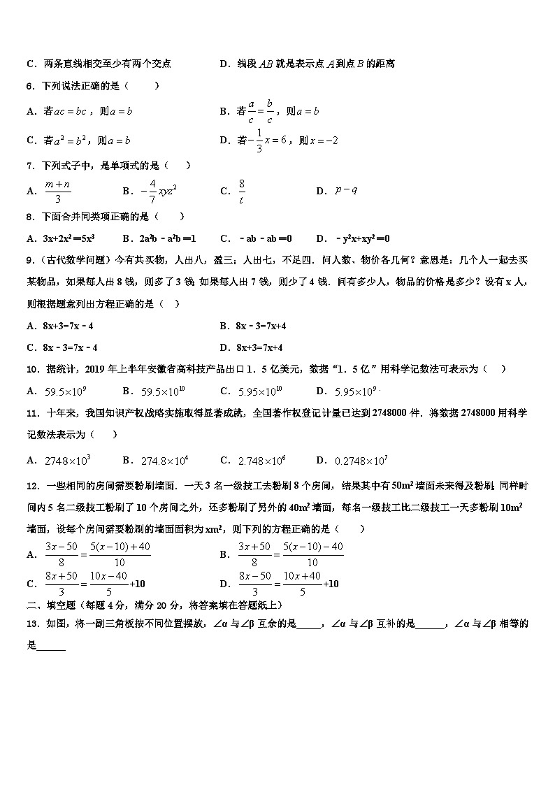 山东省邹城市第八中学2026届数学七年级第一学期期末复习检测模拟试题含解析第2页