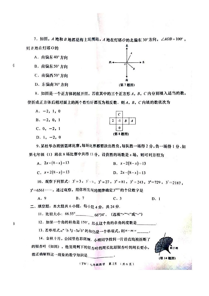 甘肃省陇南市西和县2024-2025学年七年级上学期期末考试数学试题第2页