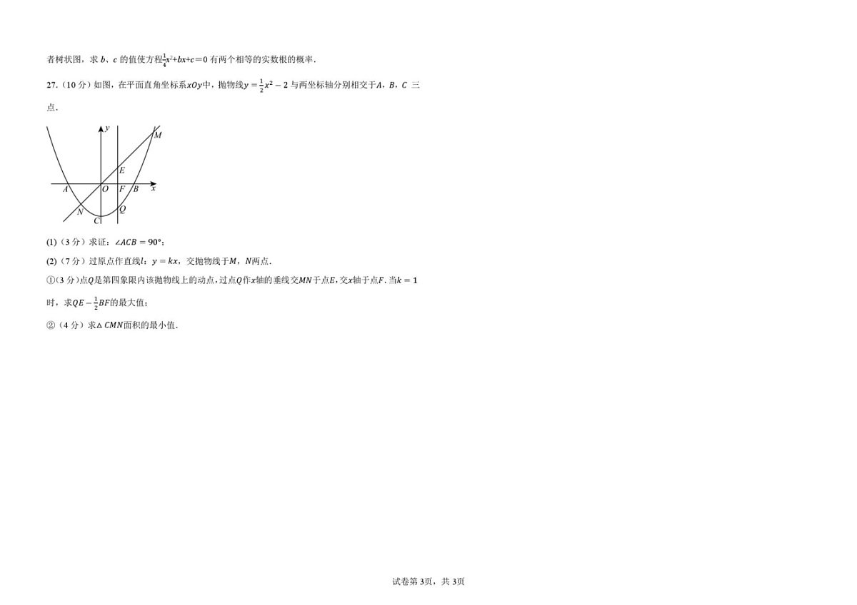 甘肃省武威市凉州区武威十七中联片教研2024-2025学年九年级上学期1月期末数学试题第3页