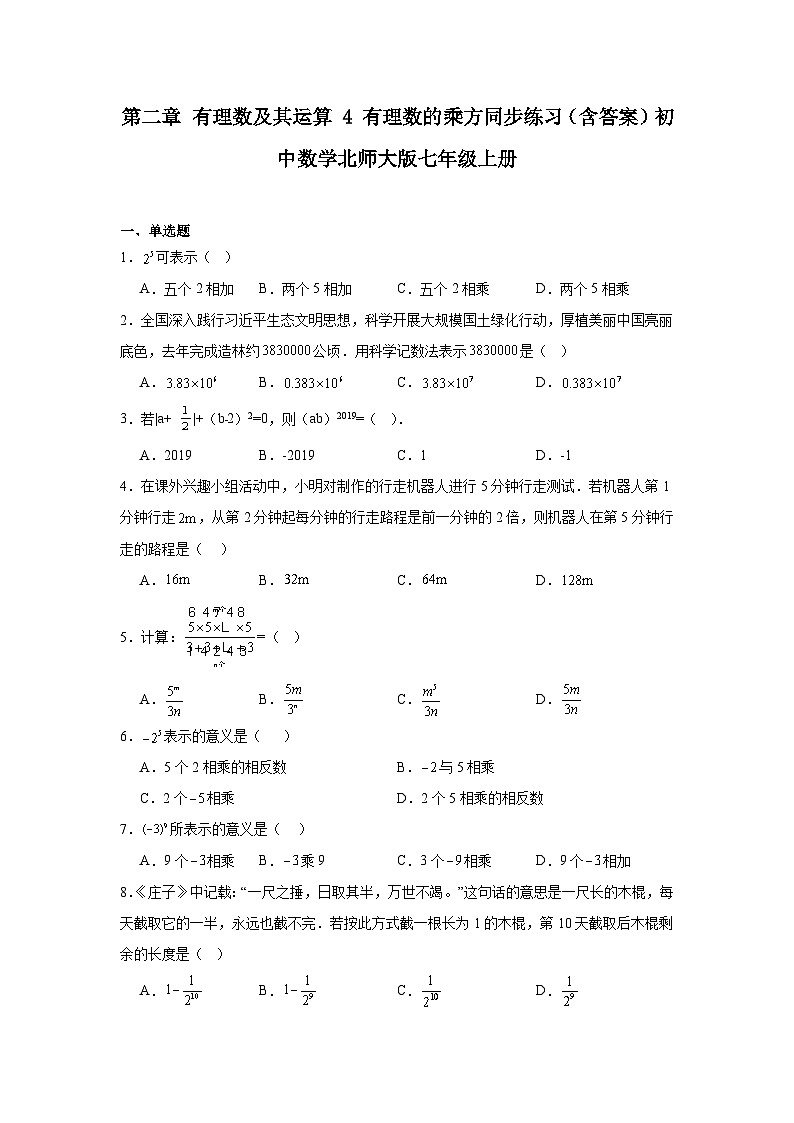 第二章 有理数及其运算 4 有理数的乘方同步练习（含答案）初中数学北师大版七年级上册第1页