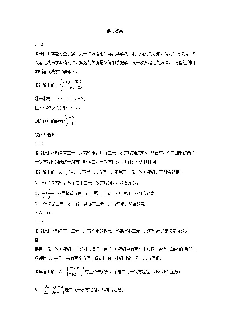 第十章 二元一次方程组 10.1 二元一次方程组的概念同步练习（含答案）初中数学人教版七年级下册第3页