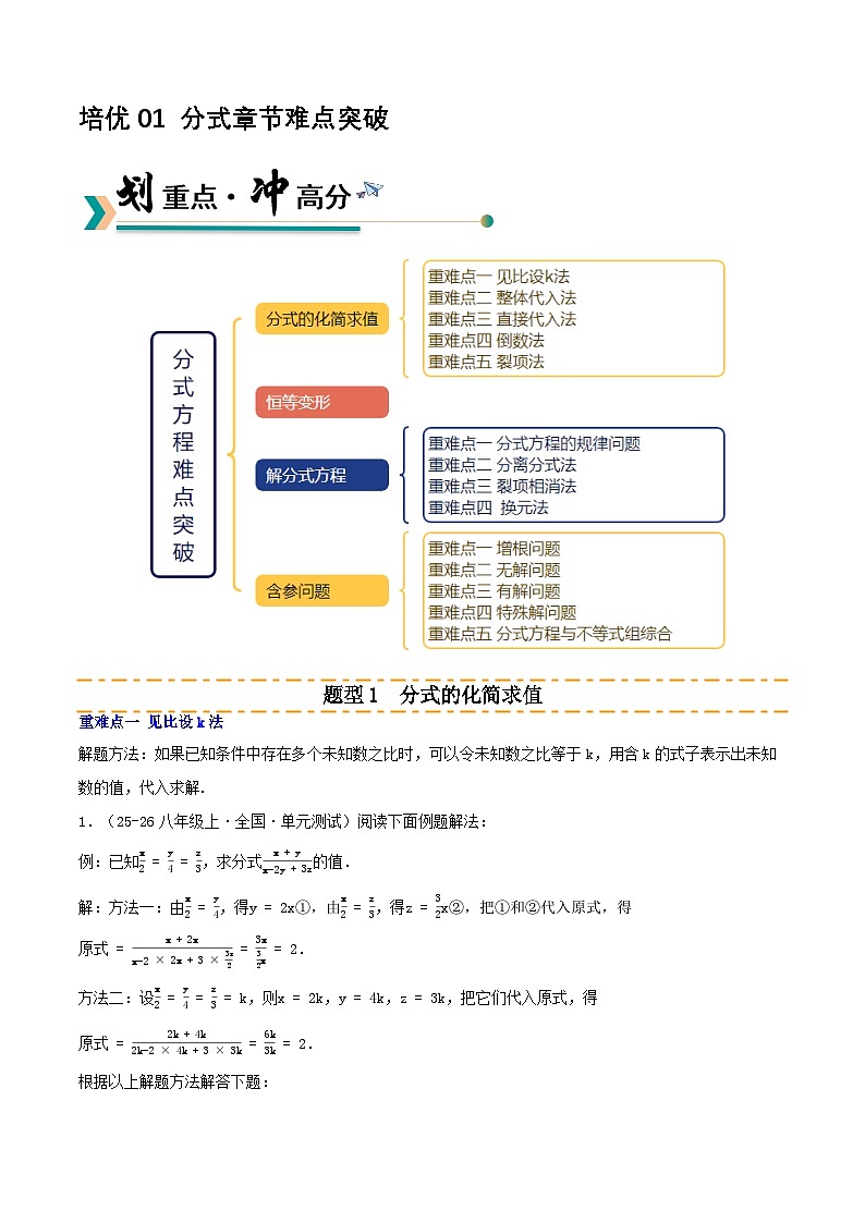 培优01 分式章节难点突破（4种题型14种重难点突破）（专项训练）（原卷版）八年级数学上册同步培优备课系列（人教版2024）【2025-2026】第1页