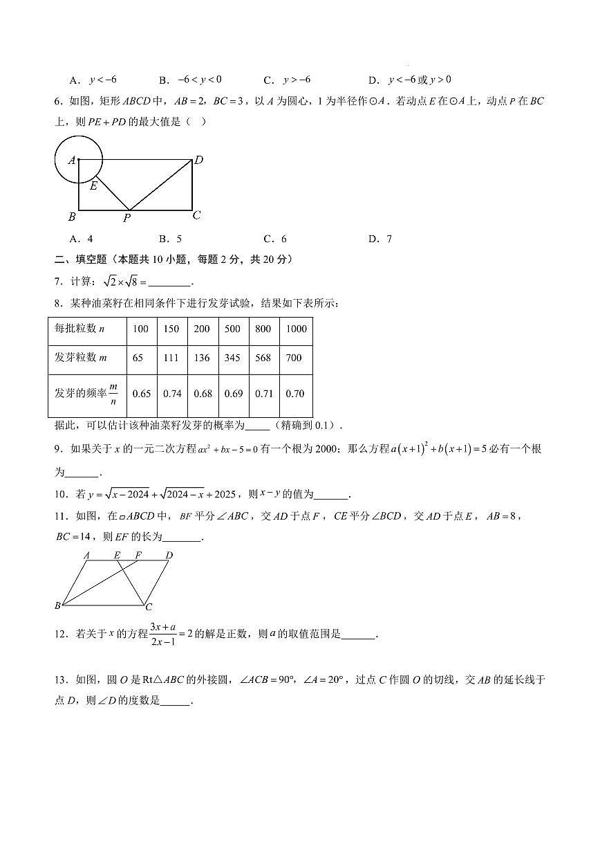 数学（江苏南京专用）（考试版A4）第2页