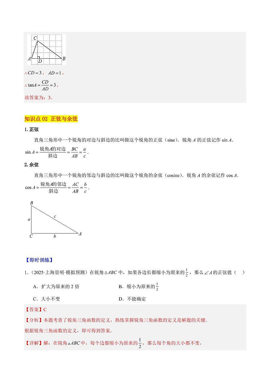 锐角的三角比（3大知识点+11大典例+变式训练+过关检测）（解析版）第3页