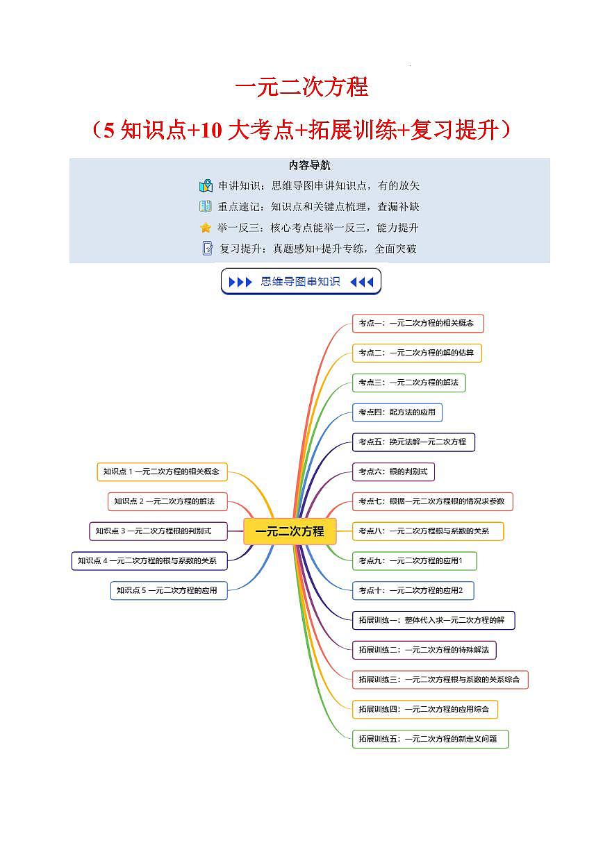 一元二次方程（5知识点+10大考点+拓展训练+复习提升）（解析版）第1页