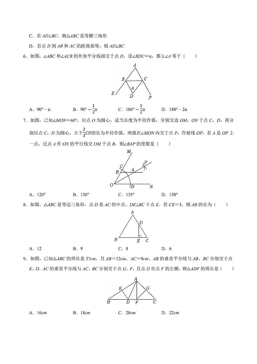 八年级数学上学期期中模拟卷（人教版2024第13~15章，高效培优·强化卷）（考试版A4）第2页