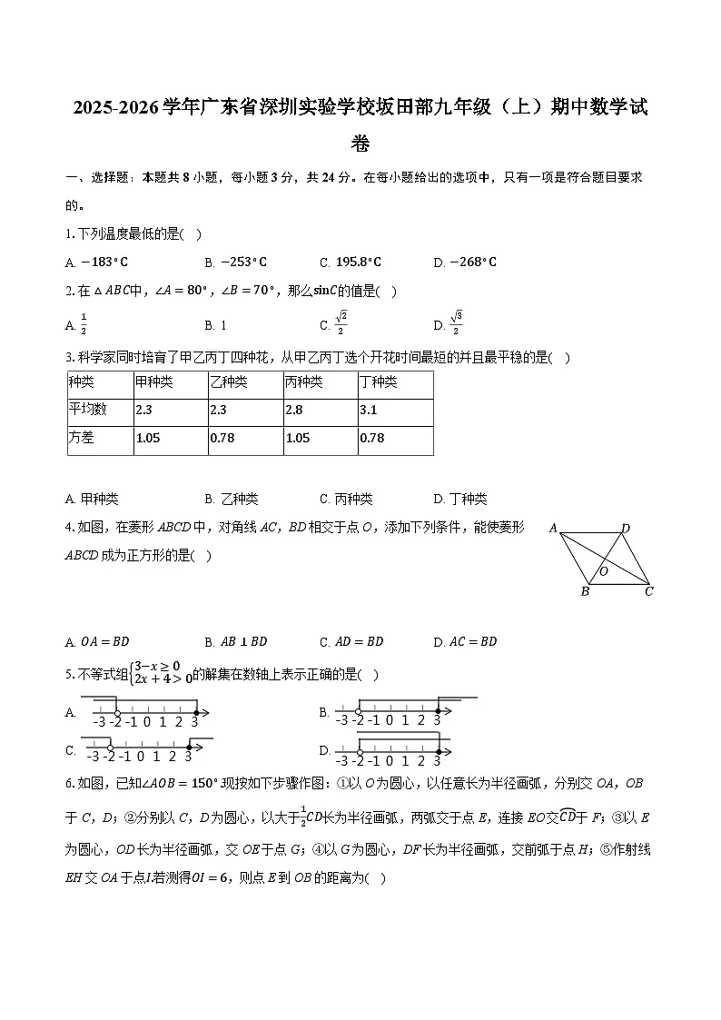 2025-2026学年广东省深圳实验学校坂田部九年级（上）期中数学试卷（含答案+解析）第1页