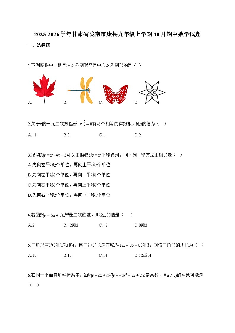 2025_2026学年甘肃省陇南市康县九年级上学期10月期中数学试题-附答案第1页