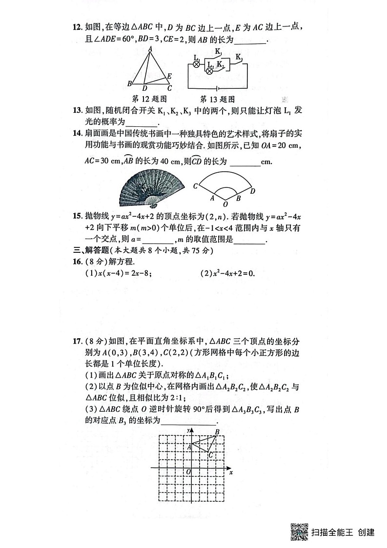 河南省漯河市召陵区2024-2025学年九年级上学期1月期末数学试题第3页