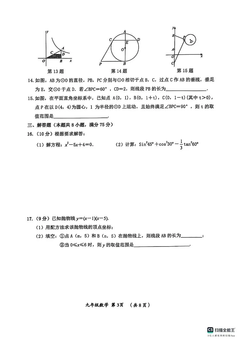 河南省漯河市郾城区2024-2025学年九年级上学期1月期末考试数学试题第3页