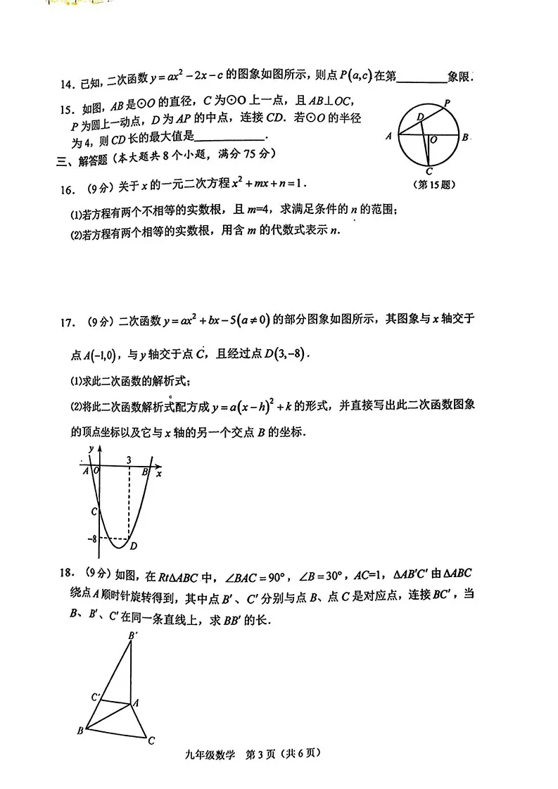 河南省周口市川汇区2024-2025学年九年级上学期末考试数学试题第3页