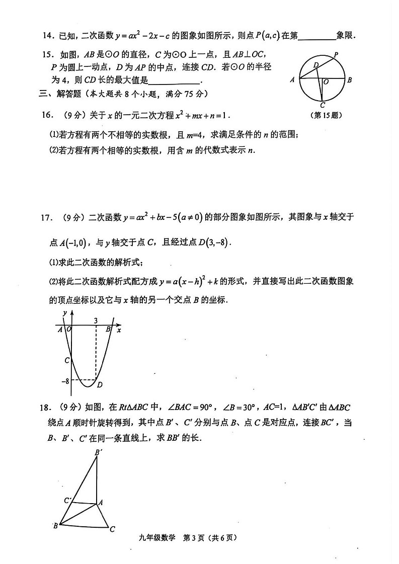 河南省周口市川汇区2024-2025学年九年级上学期末数学试题第3页