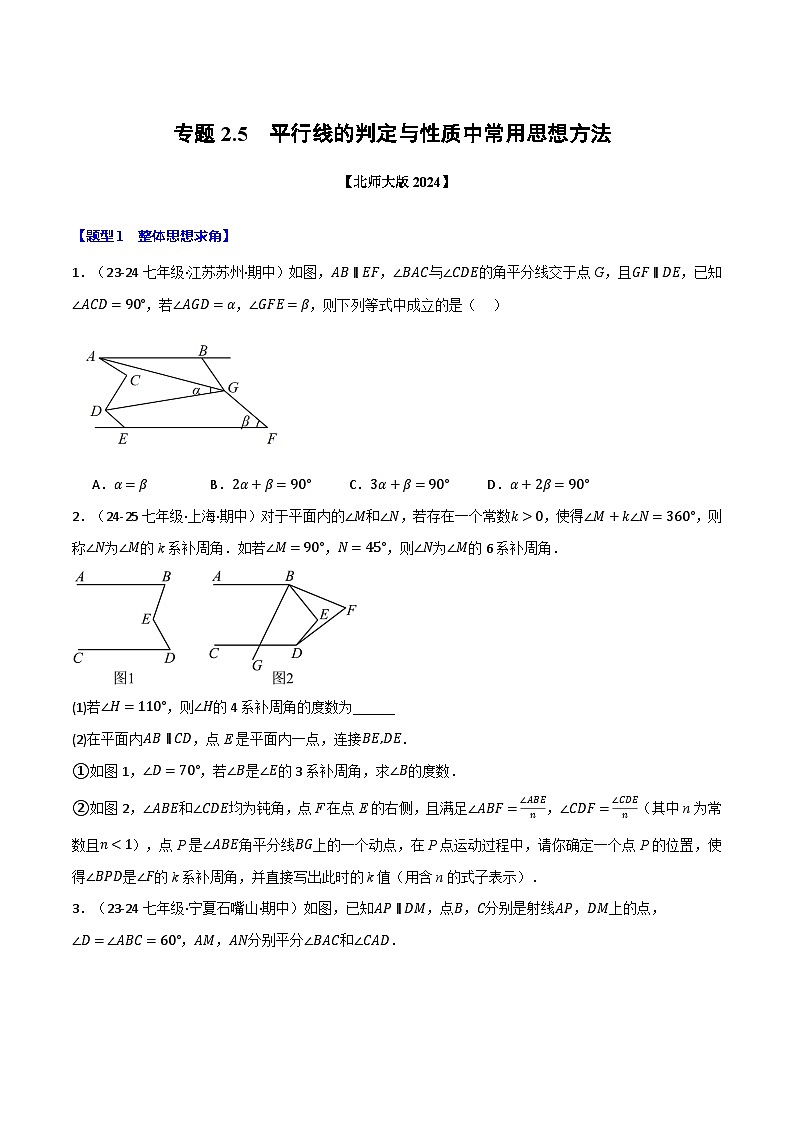 专题2.5 平行线的判定与性质中常用思想方法（北师大版2024）（原卷版）第1页