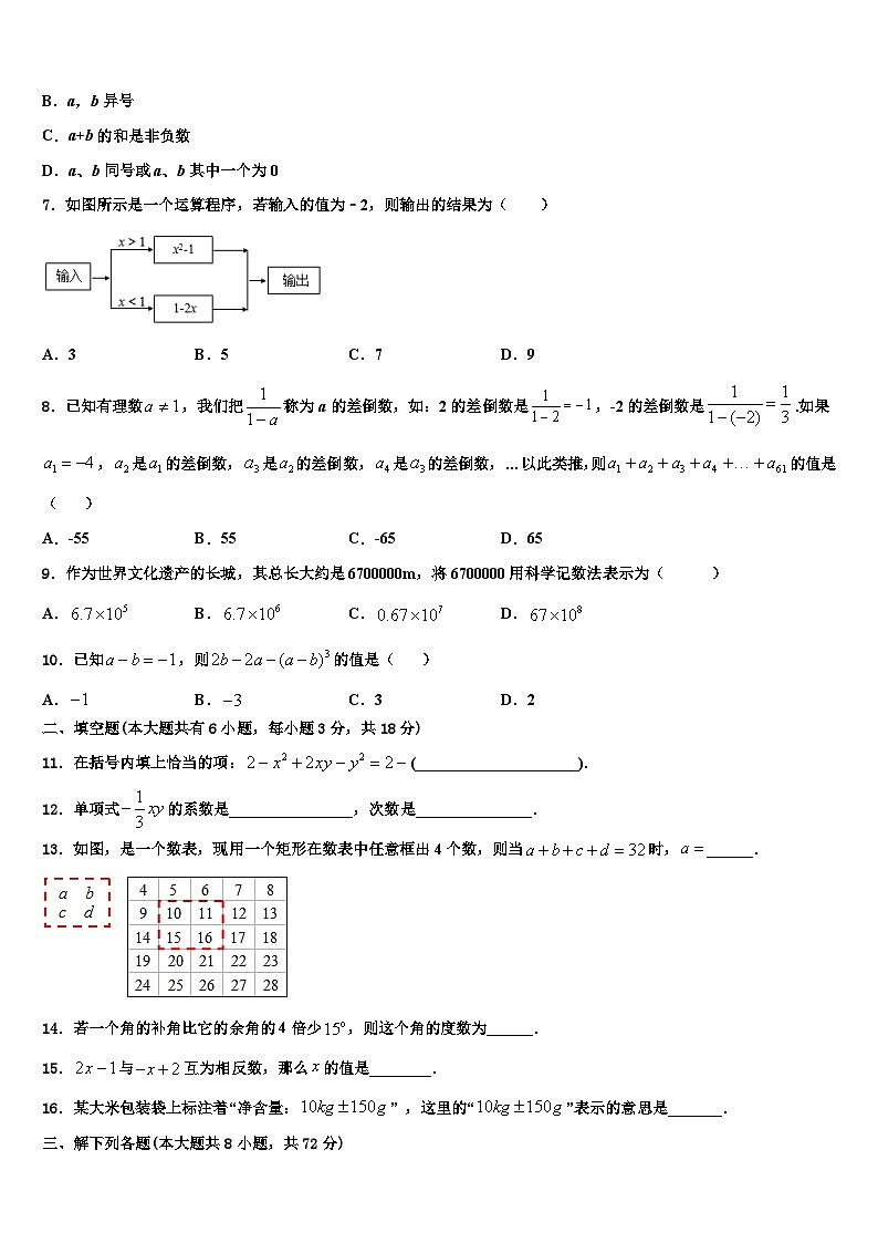 陕西省榆林市横山区第二中学2026届数学七上期末学业质量监测模拟试题含解析第2页