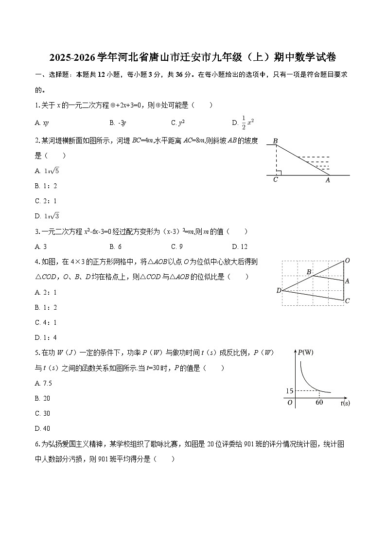 2025-2026学年河北省唐山市迁安市九年级（上）期中数学试卷-自定义类型第1页