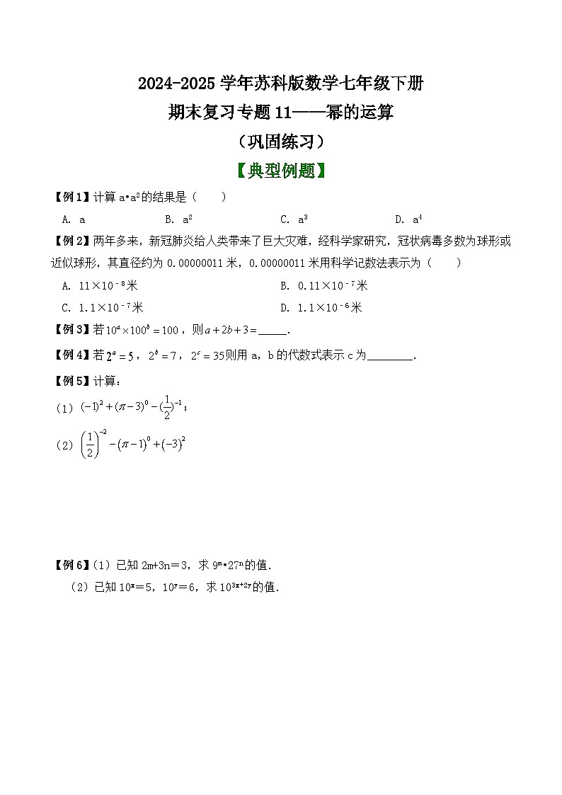 2024—2025学年苏科版数学七年级下册期末复习专题11——幂的运算（巩固练习）第1页