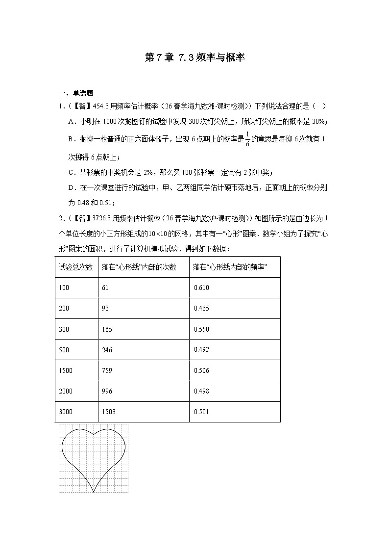 苏教版初中数学八年级下册同步练习第7章7.3频率与概率第1页