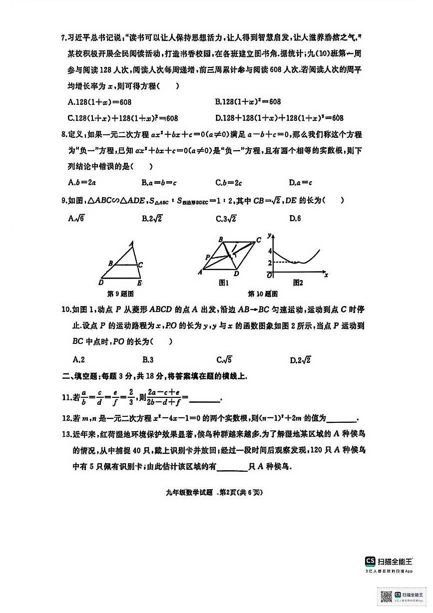 甘肃省武威市凉州区和平镇九年制学校2024-2025学年上学期期中考试九年级数学试题第2页
