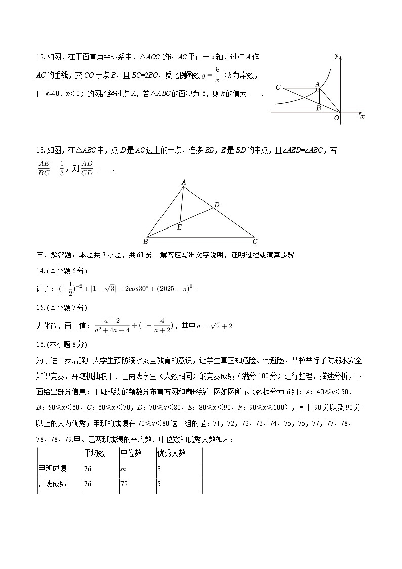 2024-2025学年广东省深圳市富源学校九年级（下）月考数学试卷（4月份）-自定义类型第3页
