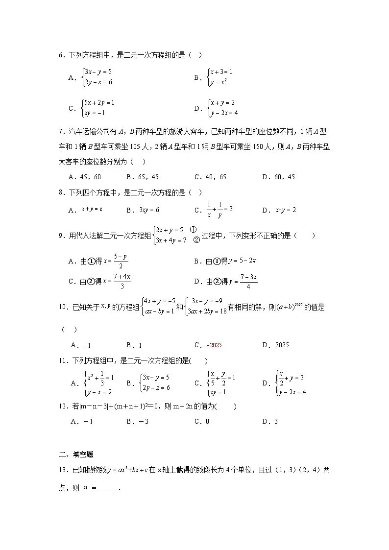 二元一次方程组练习 中考数学一轮复习（人教版）第2页