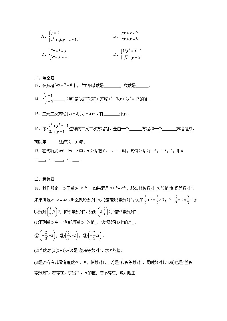 二元二次方程组及其解法练习  中考数学一轮复习（人教版）第3页