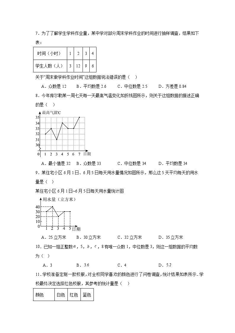 第六章数据的分析单元练习  北师大版数学八年级上册期末复习第2页