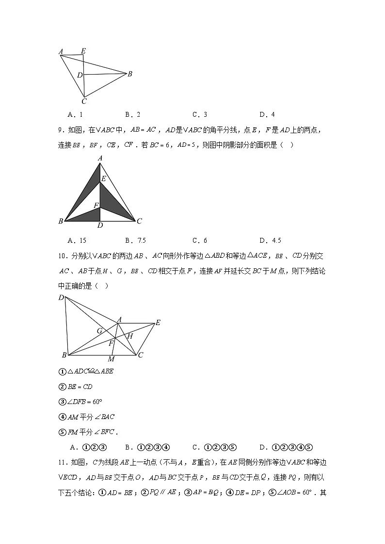 第十二章全等三角形单元练习 华东师大版数学八年级上册期末复习第3页