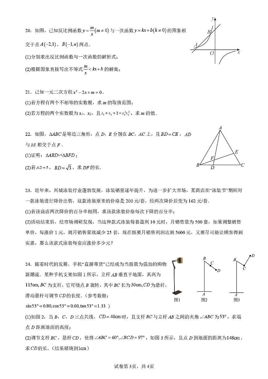 湖南省郴州市永兴县树德初级中学2025-2026学年九年级上学期12月培优检测数学试题（月考）第3页