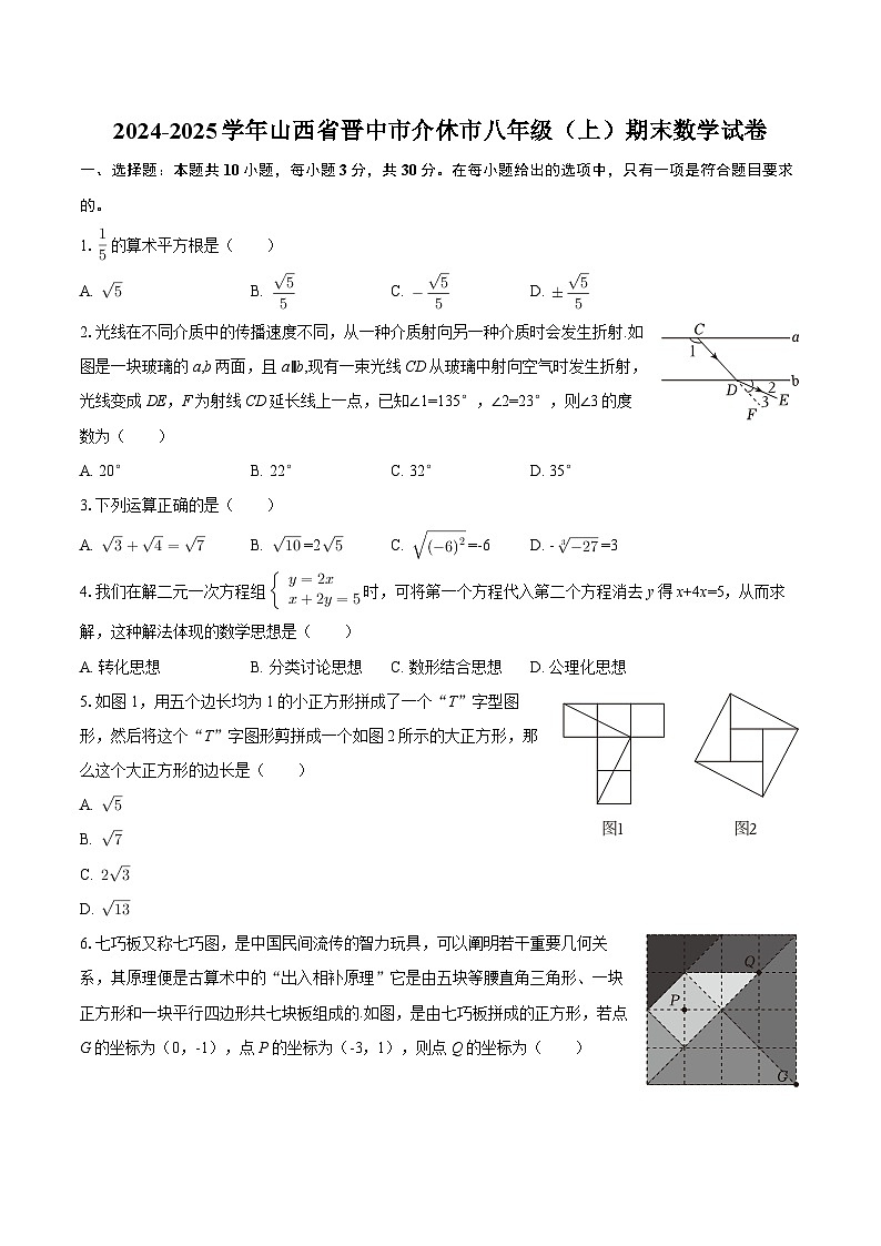 2024-2025学年山西省晋中市介休市八年级（上）期末数学试卷-自定义类型第1页