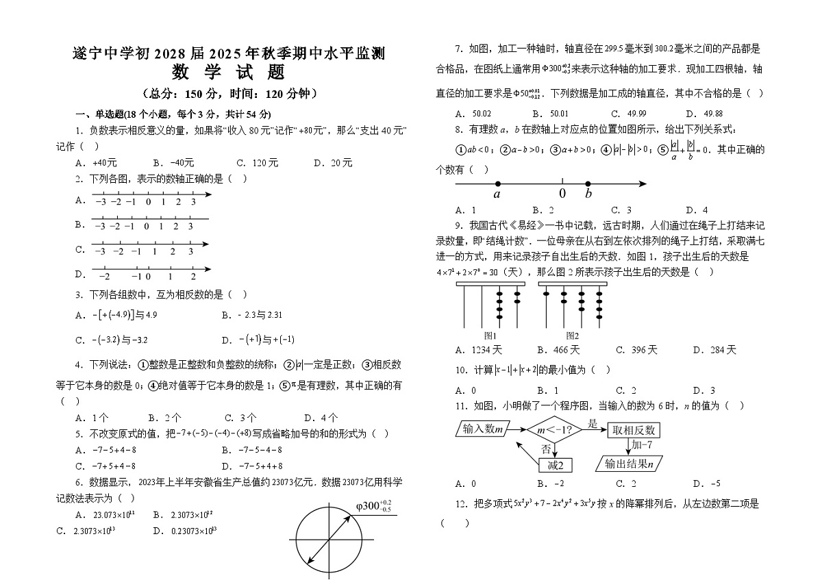 四川省遂宁中学校2025-2026学年上学期七年级期中 数学试题第1页