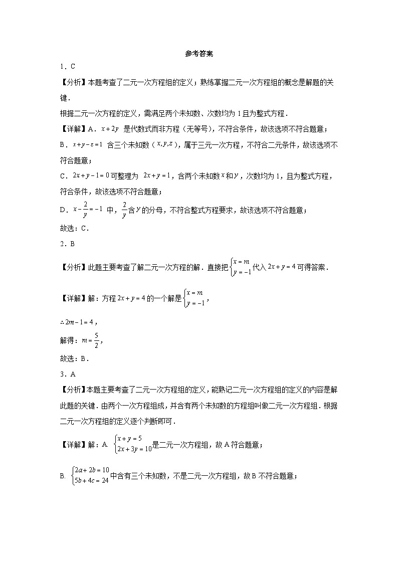 5.1认识二元一次方程组 课后作业 2025—2026学年 北师大版（2024）数学八年级上册 (含答案与解析)第3页