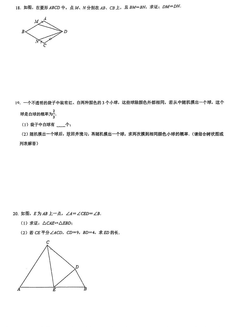 山东省济南育英中学2024—2025学年上学期九年级期末测试数学试题第3页
