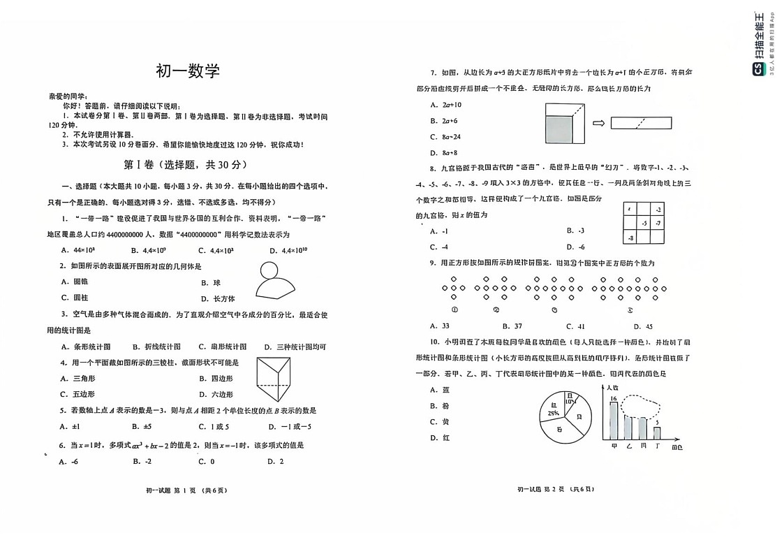山东省威海乳山市（五四制）2024-2025学年七年级上学期期末考试数学试题第1页