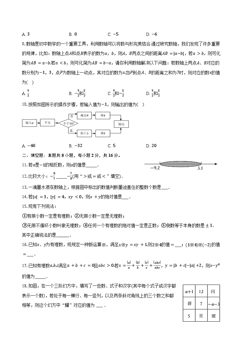 江苏省无锡市2025-2026学年苏科版七年级上学期第一次月考数学模拟试卷-学生用卷第2页
