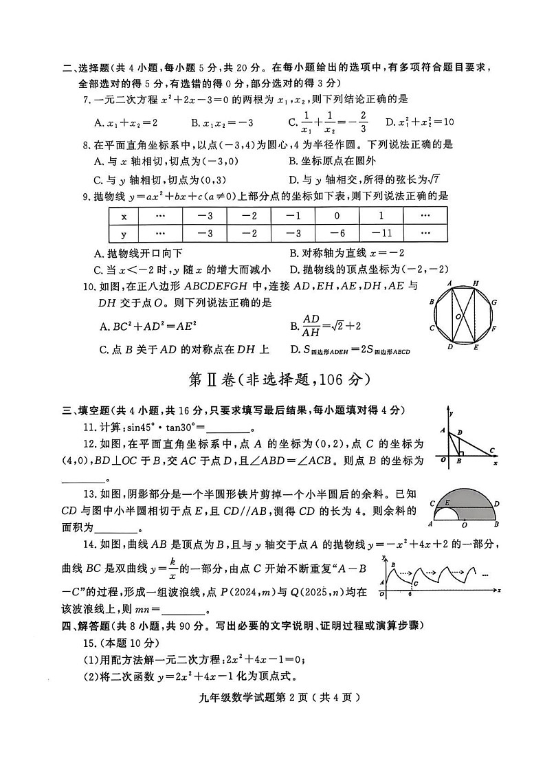 山东省潍坊市诸城市2024—2025学年九年级上学期1月期末数学试题第2页