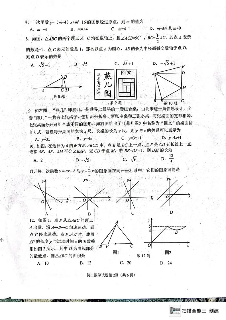 山东省烟台市莱山区2024—2025学年八年级上学期期末考试数学试卷第2页