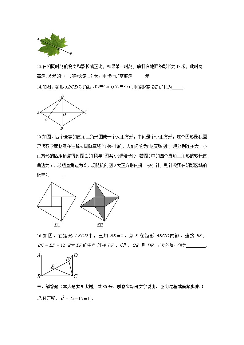 福建省三明市沙县区2025-2026学年九年级上学期期中考试数学试卷（学生版）第3页