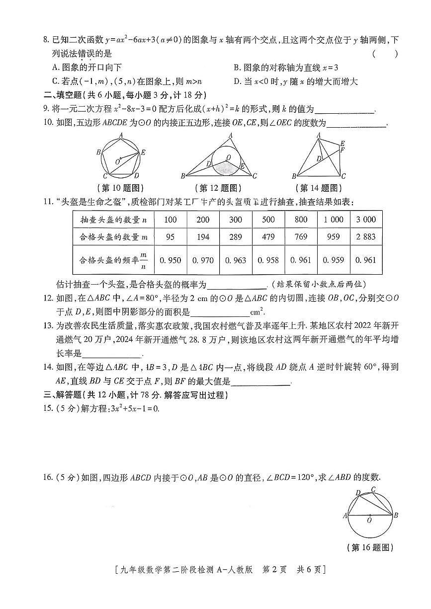 陕西省商洛市山阳县2025-2026学年上学期第二阶段九年级月考数学试卷第2页