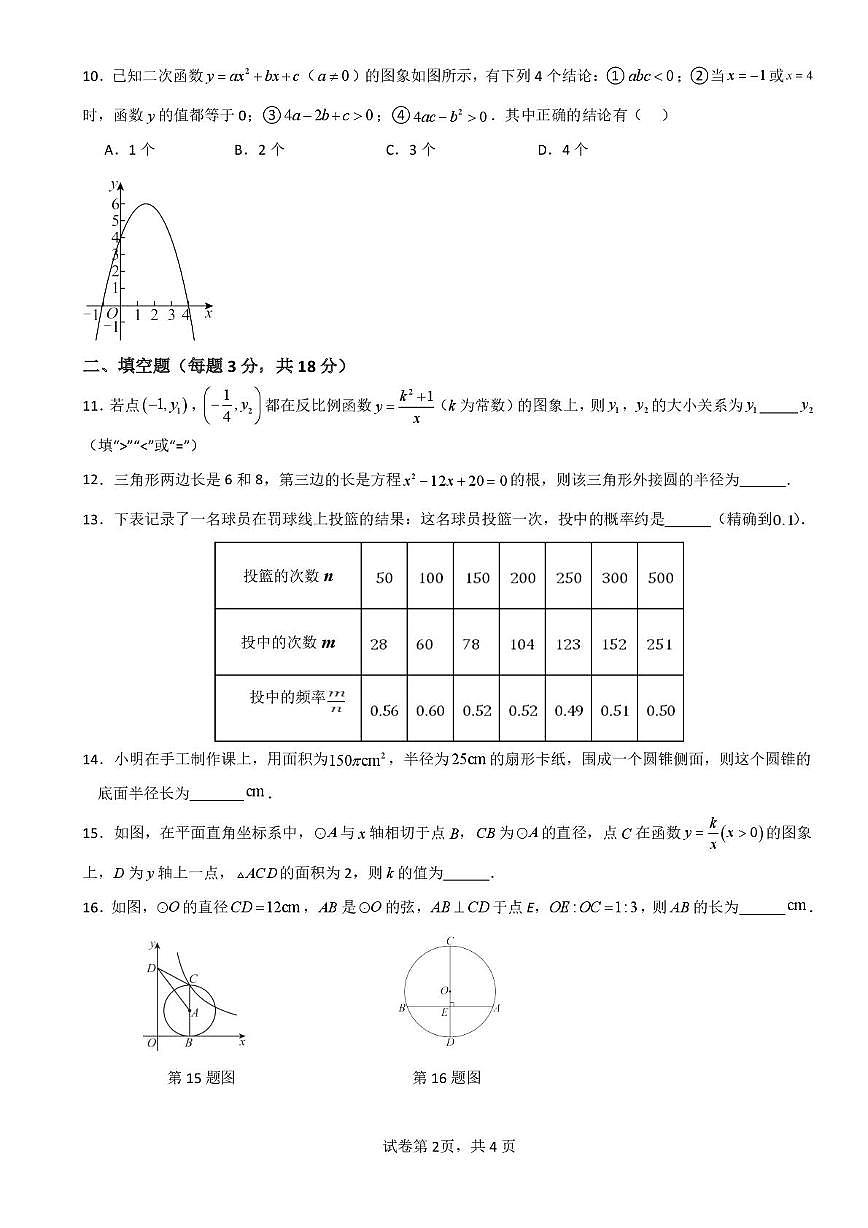 山东省临沂市费县第五中学2025-2026学年九年级上学期二次月考数学试题第2页