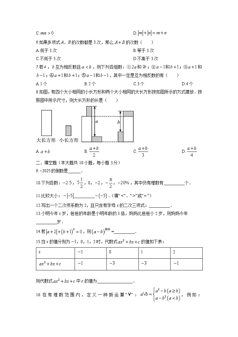 江苏省连云港市东海县2025-2026学年七年级上学期期中考试数学试卷（学生版）第2页